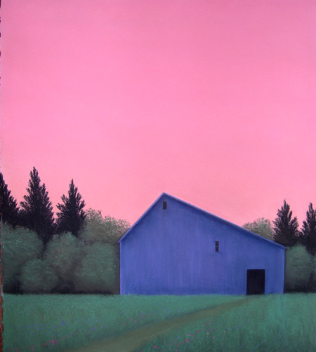 Blue Barn with Hot Pink Sky